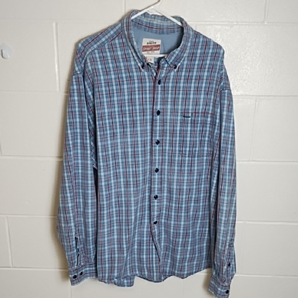Eddie Bauer Sports Shop Men's Blue Plaid Work Shirt Pocket Cotton